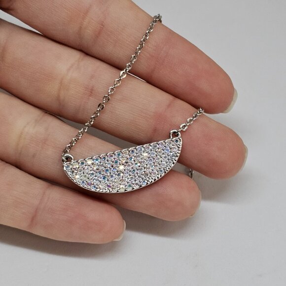 Touchstone Crystal Swarovski Shine Everyday Necklace AB Aurora Borealis Pendant - Picture 6 of 12